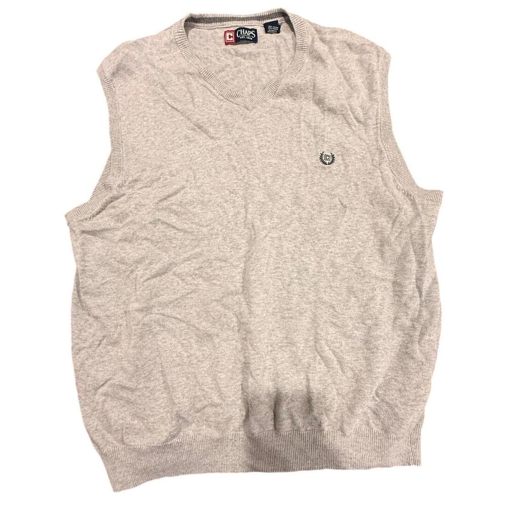 Chaps Men's Light Gray V-Neck 100% Cotton Knit Solid Sweater Vest Size XL